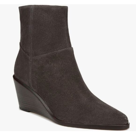 Vince Mavis Moleskine Grey Suede Wedge Bootie with Side Zip Closure Sz 8 - Picture 8 of 9